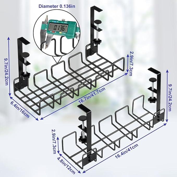 2 Pack Under Desk Cable Management Tray, No Drill Wire Management Rack - Image 2