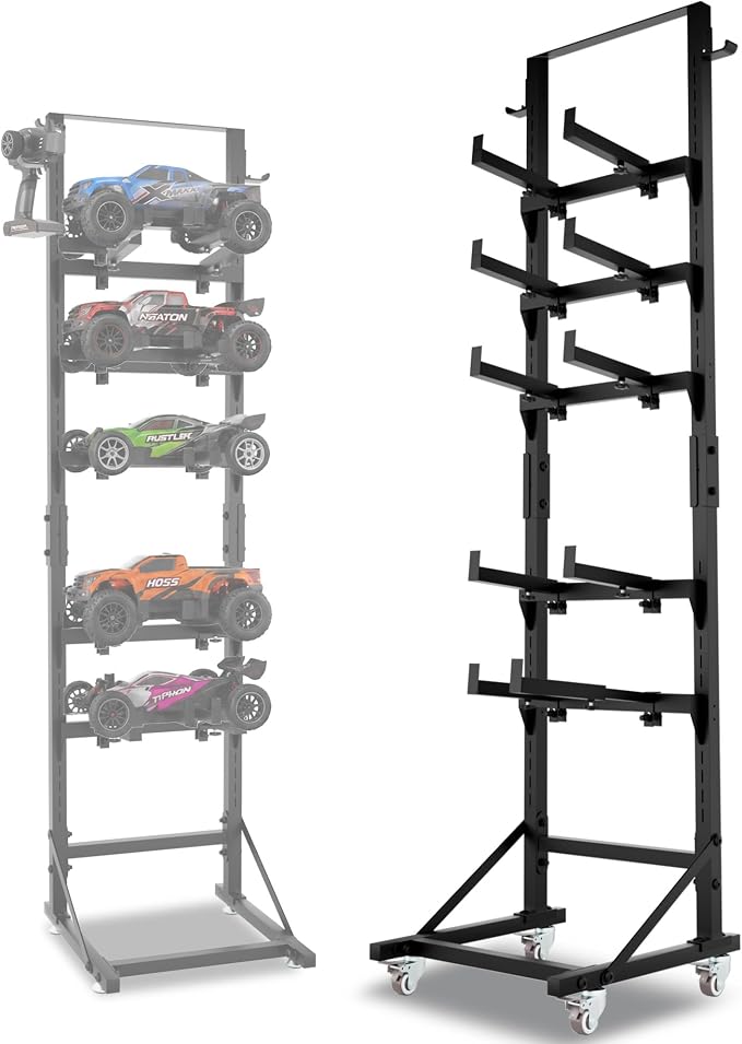 RC Car Stand Display Rack 5-Tier Storage Shelf for RC Scale Model Cars 1/6 1/8 1/10 1/12 1/18 1/24 1/32 Adjustable Width & Height Universal RC Trucks Buggies Display Shelf with Mute Wheels by Unknown