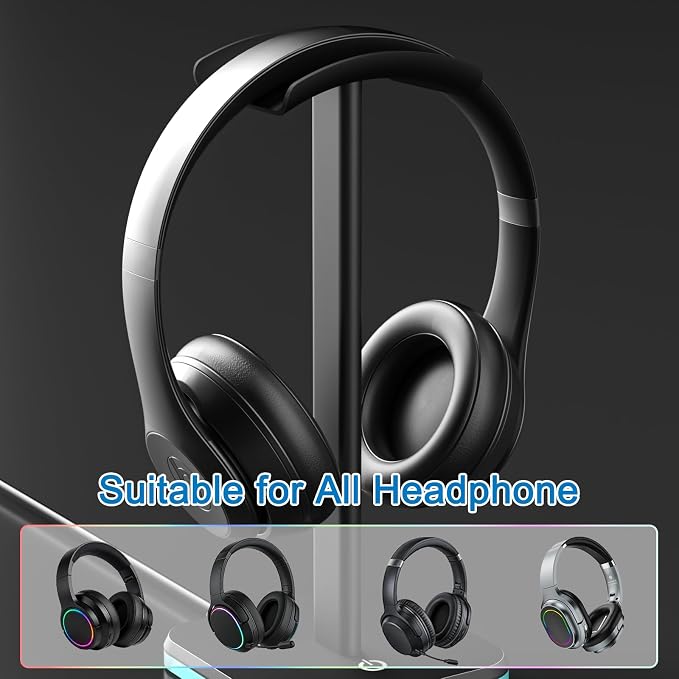 Headphone Stand for Desk - Headset Stand Headphone Holder (RGB-Black) | with Aluminum Hanger and Plastic Headrest, headphone holder for AirPods Max, Sony, Bose, Beats and More - Image 5