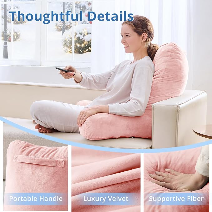 Sasttie Reading Pillow for Bed, Back Pillow for Sitting Up, Peach Pink - Image 4