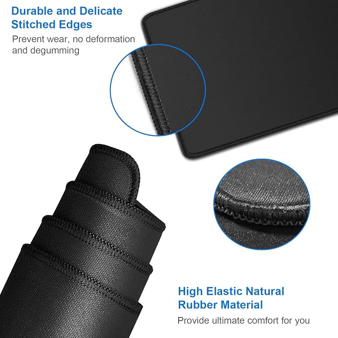 Large Extended Gaming Mouse Pad, Water Resist Non-Slip Mousepad Rubber Base | Mouse Pad Gaming, Long Desk Mouse Pad with Stitched Edges, Computer Keyboard Mat for Gaming, Office, 31.5 x 11.7 in, Black - Image 4