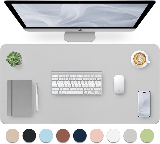 Bloss Large Desk Pad, Grey Desk Mat, Desk Pads on Top of Desks, Computer Mat Non-Slip, Desk Blotter Waterproof, Easy to Clean - Light Grey (31.5 x 15.7 Inches) by Bloss