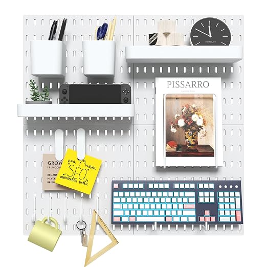 Pegboard Combination Kit, 4 Peg Boards White Pegboard for Walls, Office Wall Organizer, Gaming Room Wall, Nursery Storage, 22"x22" by VEOFEMLEA