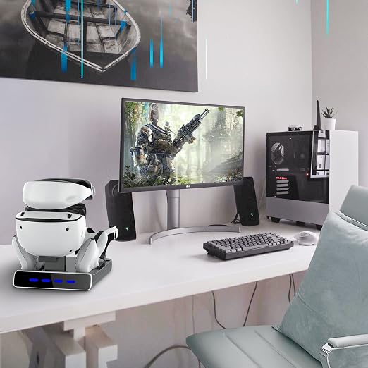 3-in-1 Controller Charging Dock for PSVR2 and PS5, VR Stand Display with LED Light, PS5 VR2 Storage Base Gaming Accessories, 4 Magnetic Clasp & Type-C Cable - Image 7