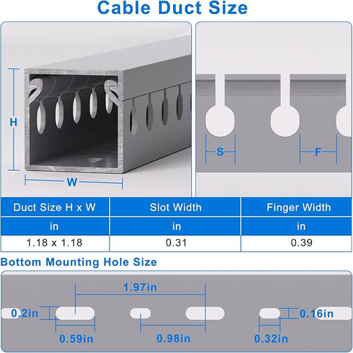 1.2"H x 1.2"W Cable Raceway, 132in Under Desk Wire Management Channel, Grey - Image 2