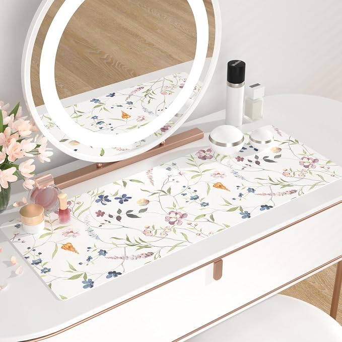 QiyI PU Leather Large Mouse Pad, 31.5" x 11.8", Watercolor Flowers | Desk Décor Accessories, Extended Size, Waterproof & Easy to Clean, Smooth Surface, Non Slip Desk Organization - Image 6