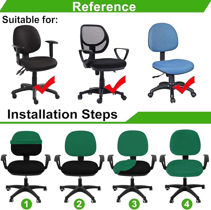 Smiry Office Computer Chair Covers for Desk Rotating Chair Protector | Stretch Jacquard Removable Washable Universal Slipcovers, Seat + Backrest Cover, Chritsmas Green - Image 6