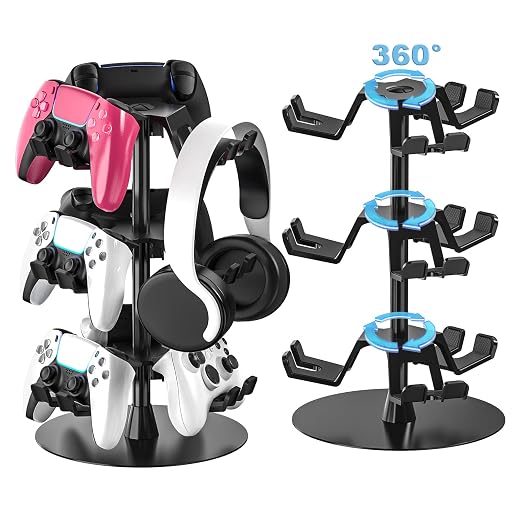 Controller Holder Stand 3 Tiers for Desk, Aluminum Alloy Rotatable Gaming Headset Stand for PS5/PS4/Xbox/Switch2/PS Controller/Headphone Holder for 9 Packs Controller by ZYTHRONE