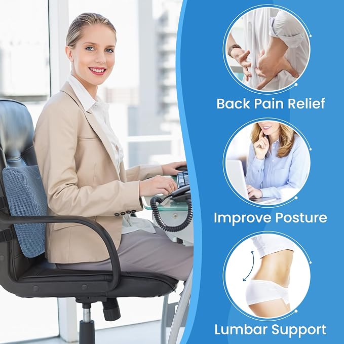 Lumbar Support Pillow for Office Chair, Back Support, Memory Foam | Improve Sitting Posture & Back Pain Relief. Lumbar Pillow Fits Office, Gaming & Car Chairs with Adjustable Dual Straps - Image 4