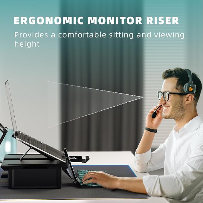 Heymaster Ergonomic Monitor Stand Riser, Laptop Stand Foldable Muti-Angle Adjustable Portable Foldable Stand with Heat-Vent Compatible with MacBook, Air, Pro, Surface Laptop (9-17 inches) (Black) - Image 7