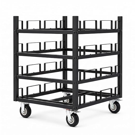 12 Posts Stanchion Cart, Crowd Control Stanchion Cart, Easy to Assemble, Horizontal Padded Storage Locking Wheels for Safety with 4 Tie-Down Straps, 32 x 32 x 42 in by Datanly