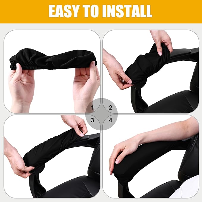 Smiry Stretch Printed Office Chair Armrest Covers, 2 Pcs, Black | Soft Fit Removable Washable Computer Desk Chair Arm Covers Protector - Image 4