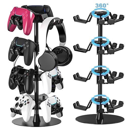 Controller Holder Stand 4 Tiers for Desk, Aluminum Alloy Rotatable Gaming Headset Stand for PS5/PS4/Xbox/Switch2/PS Controller/Headphone Holder for 12 Packs Controller by ZYTHRONE