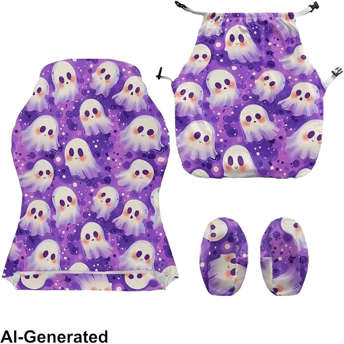 Cartoon Ghost Gaming Chair Covers with Armrest Set of 4 Computer Chair Slipcovers Halloween Rotating Computer Chairs Slipcovers for Holiday Home Club Office Decorations - Image 5