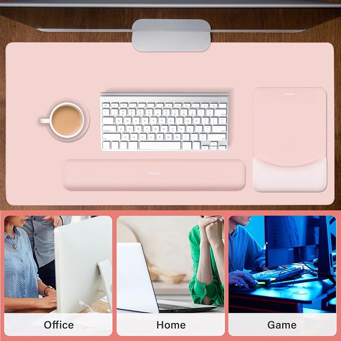 MOSISO Keyboard Mouse Pad Set, Large Gaming Mouse Pad&Keyboard Wrist Rest | Rectangular Mousepad with Wrist Rest&Coaster, Ergonomic Non-Slip&Easy Typing Pad with Curved Silicone Lining, Baby Pink - Image 6