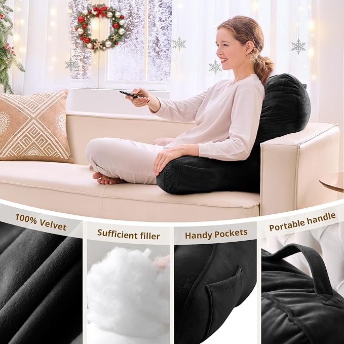 Sasttie Reading Pillow for Bed, Back Pillow for Sitting Up, Black - Image 5