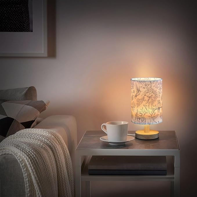 Bedside Table Lamp Vintage Birds Flowers Florals Nightstand Lamp with Wood Desk Lamps for Bedroom Living Room Nursery Office Home Decor - Image 5