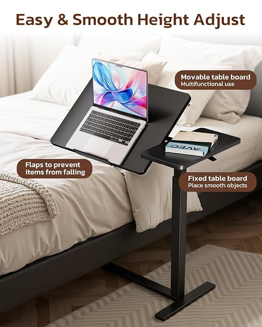 Simple Deluxe Standing Rolling Desk with Hidden Casters, Height Adjustable Pneumatic Mobile Laptop Desk, Tilting Bedside Table for Laptop, Overbed Bedside Table Hospital Home Use, Black - Image 4