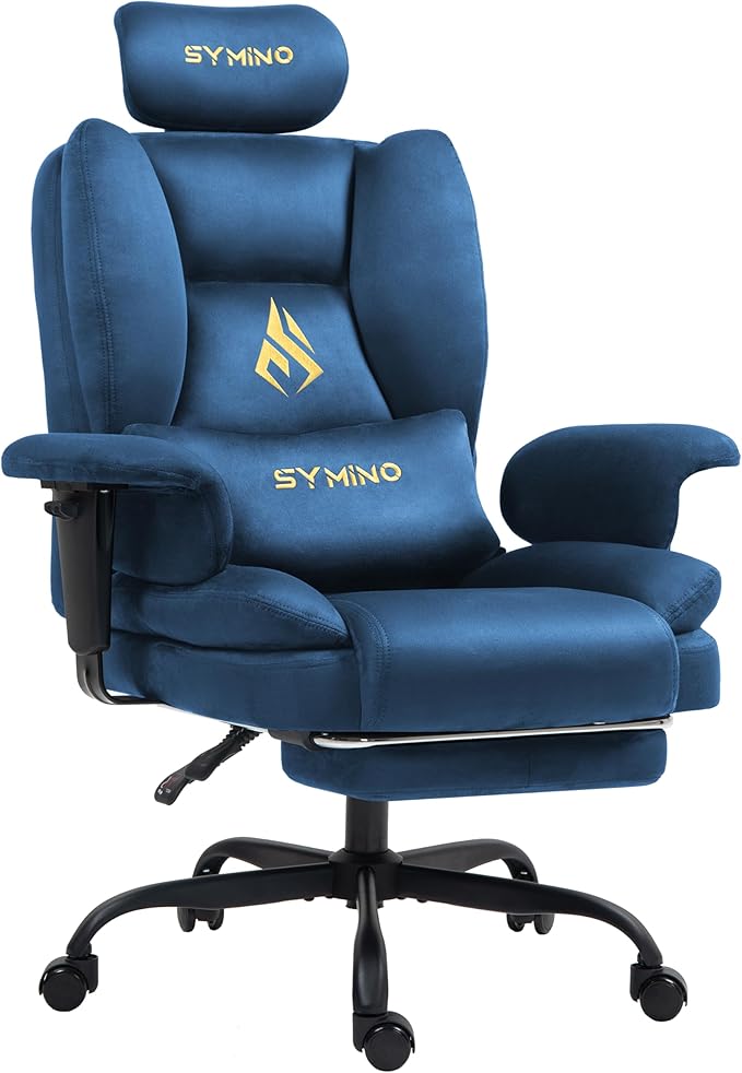 Symino Gaming Chair with Footrest, 2D Armrests Up/Down & Left/Right, Suede Fabric Ergonomic Office Chair, 150° Recline Computer Chair for Desk, Blue by Unknown