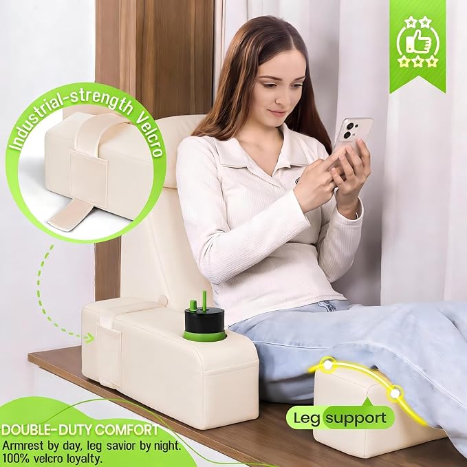 Reading Pillow for Adults, Back Pillow for Bed Sitting Up, Backrest Pillow for Sitting in Bed, Detachable Arms with Built-in Cup & Phone Caddy (Beige, 21 INCH) - Image 7