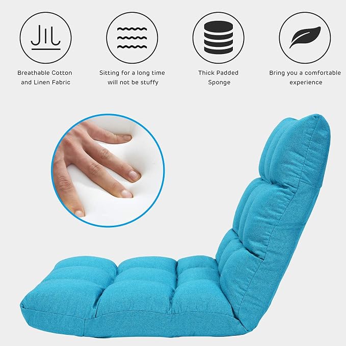 Giantex Adjustable Floor Gaming Sofa Chair 14-Position Cushioned Folding Lazy Recliner High Resilience Sponge, Breathable Cotton & Linen Fabric Sleeper Bed Couch Recliner - Image 5