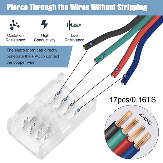 Solderless LED Strip Connectors 4 Pin,RGB Strip to Controller Jumper - Image 3