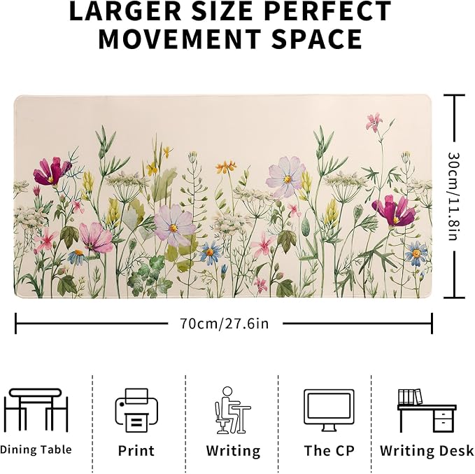 Flower Gaming Mouse Pad Large Mouse Pad for Keyboard and Mousepad Desk Mat with 3mm Non-Slip Base and Stitched Edge for Gaming and Office Computer Mat Protector Mat 27.6x11.8 Inch - Image 2