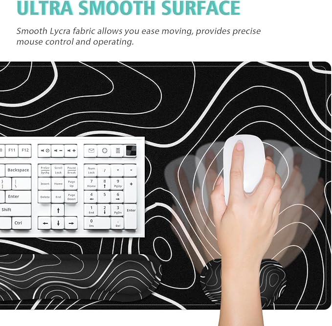 4 in 1 Large Mouse Pad,Keyboard Wrist Rest Set,Desk Mat with Stitched Edges Thicken Desk Pad,Wrist Support for Keyboard and Mouse,Desk Mat for Home Office Game(Black Marble) - Image 6