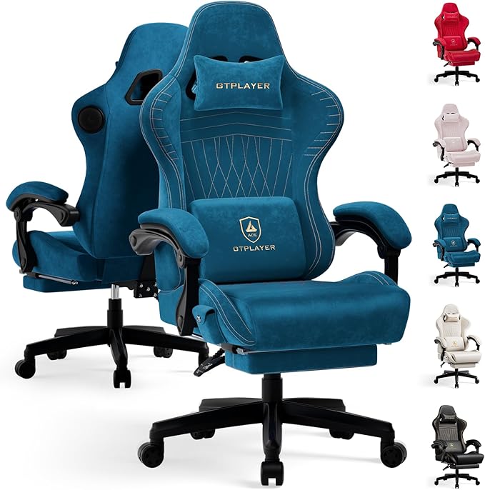 GTPLAYER ACE-PRO Music Gaming Chairs – Built-in Speakers, App Support & Bluetooth Control, Computer Game Chairs with Footrest for Adults, Ergonomic Reclining Silla, Linkage Armrest, Blue 【Velvet】 by GTPLAYER