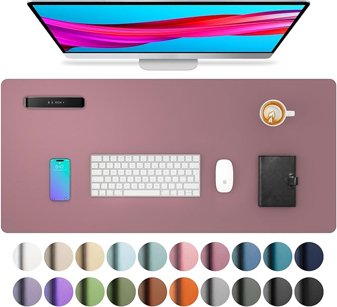 Aothia Leather Desk Pad Protector, Mouse Pad, Office Desk Mat,Non-Slip PU Leather Desk Blotter, Laptop Desk Pad, Waterproof Desk Writing Pad for Office and Home (Dark Pink, 23.6" x 13.7") by AothiaSimpleNaturalUnique