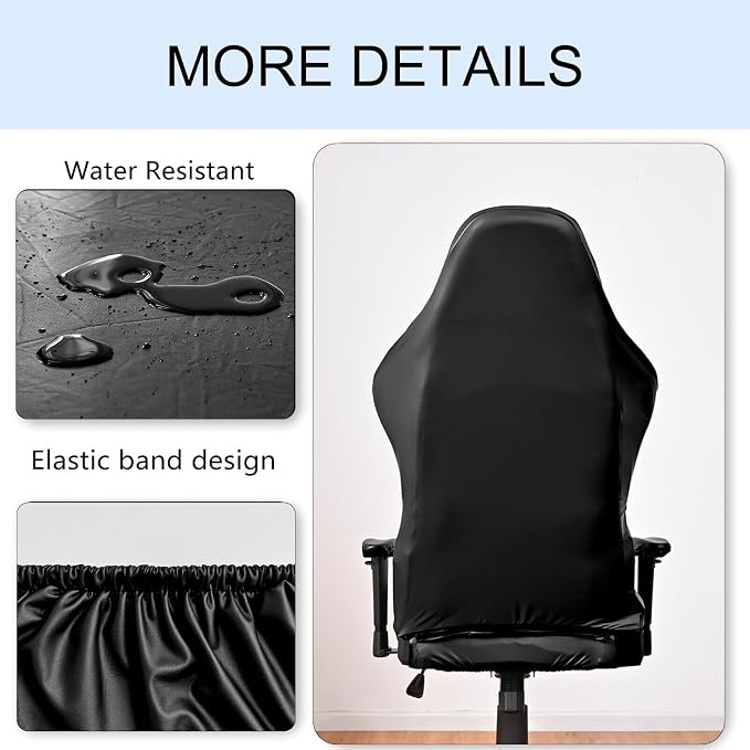 Waterproof PU Leather Gaming Chair Cover, Ergonomic Office Computer Game Chair Slipcovers, 4pcs Set Anti-Slip Stretchy Covers for Reclining Racing Gaming Chair (Black) - Image 5