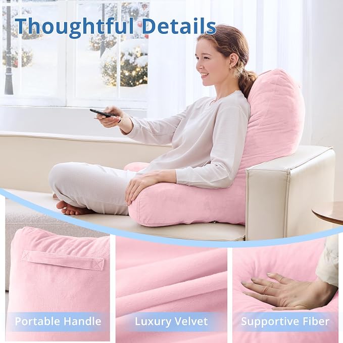 Sasttie Reading Pillow for Bed, Back Pillow for Sitting Up, Pink - Image 4