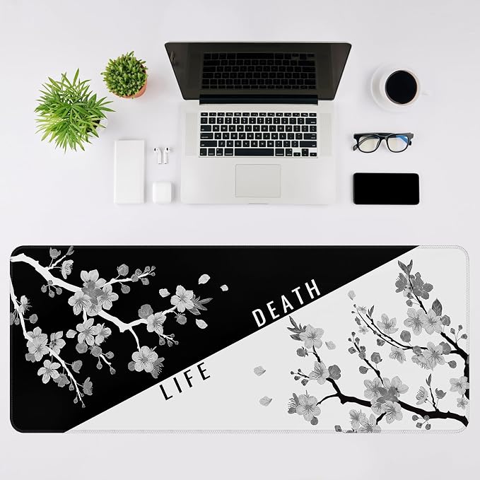 DIGSOM Mouse Pad Black and White Cherry Blossom Pattern, 31.5 x 11.8in | XL Mouse mat, Smooth surface, Anti-slip rubber base, For keyboard and mouse, For home and office use - Image 3