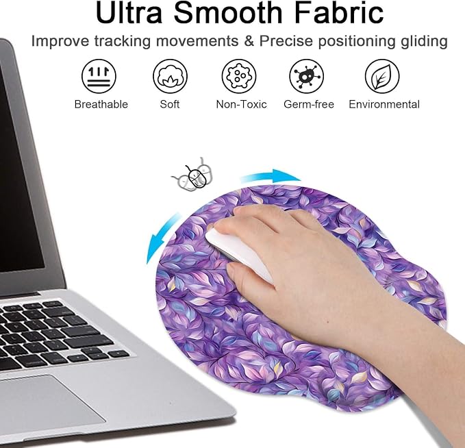 Britimes Ergonomic Mouse Pad Set with Wrist Rest, Purple Leaves - Image 4