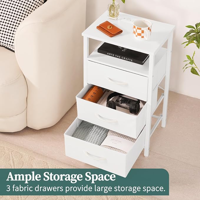 Yoobure Night Stand with Charging Station, LED White Nightstand for Dorm - Image 6