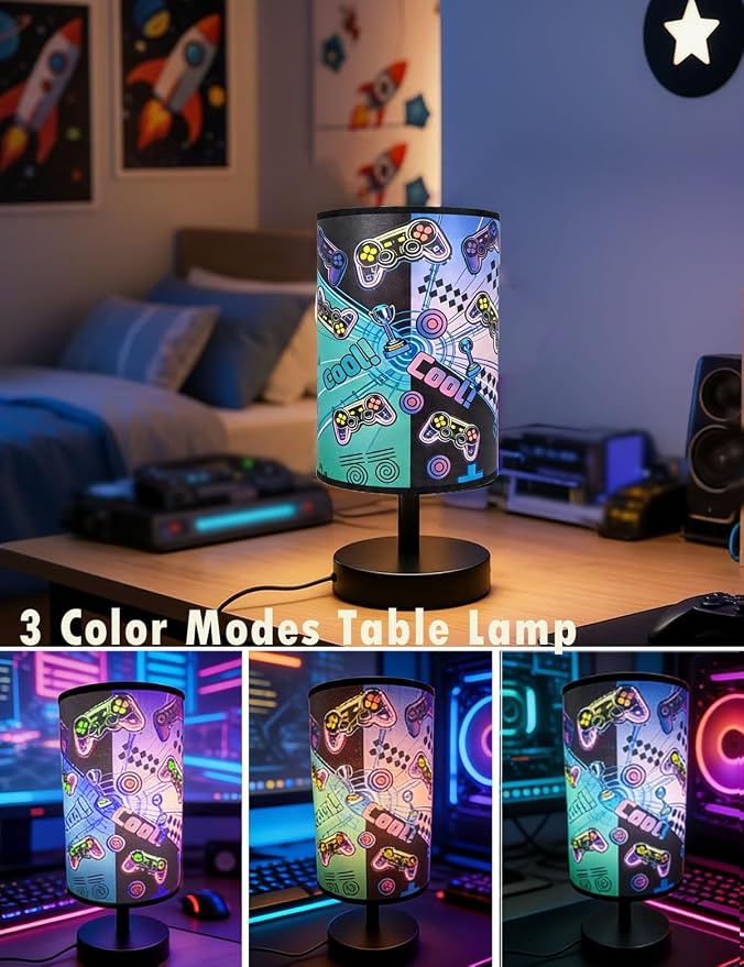 Gamer Room Decor for Boys, Gaming Lamp 3-Color Boys Table Lamp, 10 x 5.12 Inch Small Linen Desk Lamp with Built-in LED Beads for Boy Bedroom & Gaming Desk Decor - Image 4