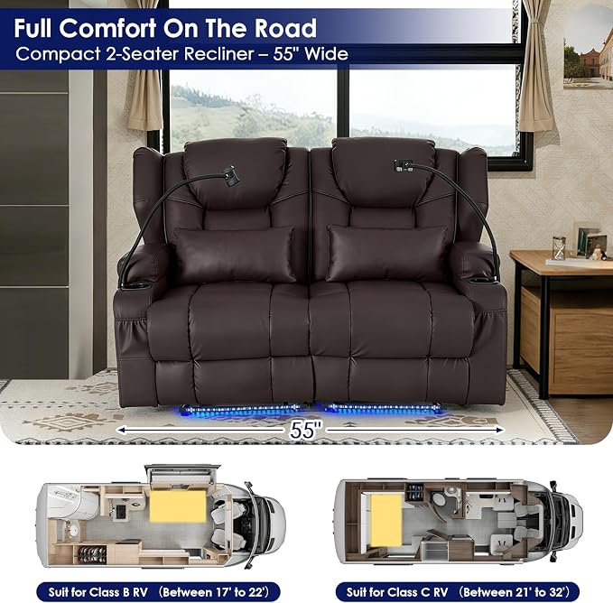 Redlife Power Loveseat Recliner Sofa with Blue LED Base Lights - Image 7