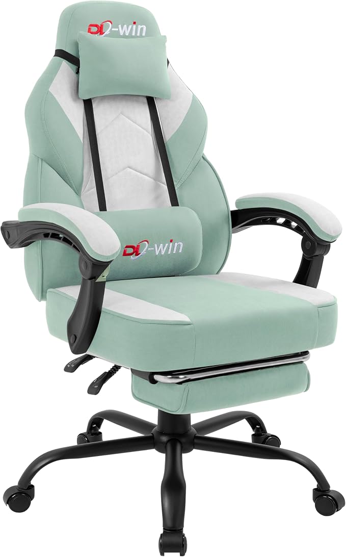 Shintenchi Big and Tall Gaming Chair Fabric Pocket Spring Cushion,High Back Recliner with Footrest and Headrest for Adults, Massage Lumbar Support for Home Office, Ergonomic Computer Desk Chair, Green - Image 9