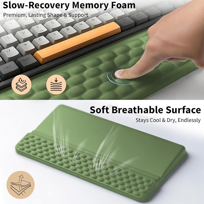 Wrist Rest with Keyboard Stand, Computer Wrist Support Pad, Ergonomic Keyboard Riser Hand Rest Soft Memory Foam Cushion Holder Gaming Typing Desk Accessories for Office Home School（Green） - Image 4