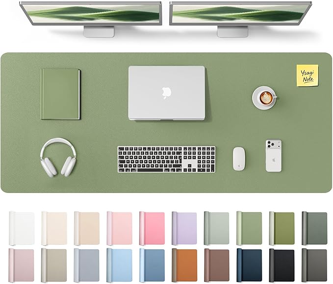 YSAGi Leather Desk Pad Protector, Office Desk Mat, Large Mouse Pad, Non-Slip PU Leather Desk Blotter, Laptop Desk Pad, Waterproof Desk Writing Pad for Office and Home (Bamboo Green,55" x 17.2") by YSAGi