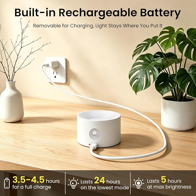 Koopala 2PACK LED Wall Lamps with Rechargeable Battery Operated, Wall Mounted Lights with 3 Brightness 3 Color Temp Removable Charging 360°Rotate Magnetic, Cordless Wall Sconces for Reading Bedside - Image 5