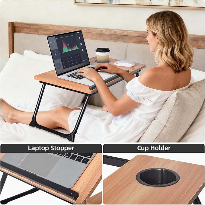 XXL Adjustable Lap Desk - Sturdy Portable Foldable Laptop Desk for Bed & Sofa, Height Adjustable Laptop Bed Stand, Ergonomic Lap Table for Adults Work, Writing and Gaming (Wood) - Image 6