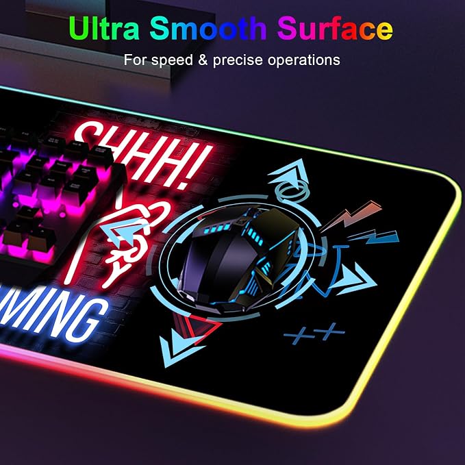 RGB Mouse Pad, Gaming Mousepad with 13 LED Light Modes | Large Mouse Mat with Non-Slip Rubber Base for Computer Keyboard Desk, 31.5X11.8inch - Image 5