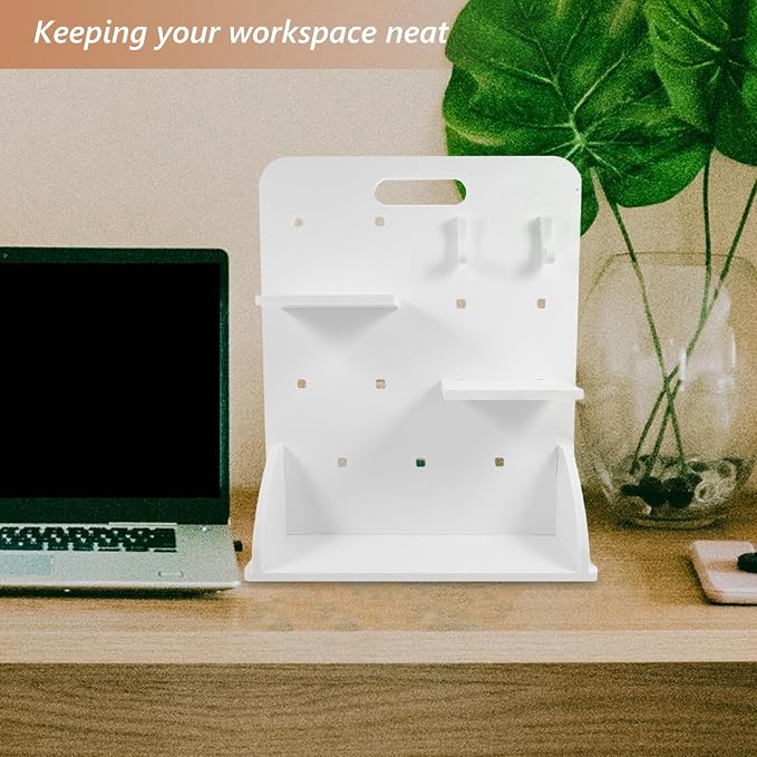 VILLCASE No-Drill Gaming Pegboard Desk Organizer with Shelves and Hooks for Desktop Workspace Organization, PVC-Wood Composite Material, Multifunctional Office Desk Decoration and Storage - Image 8