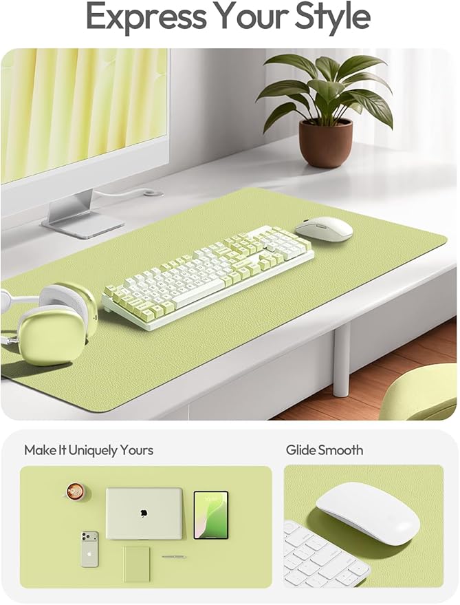 YSAGi Leather Desk Protector, Office Mat, Large Mouse Mat, Non-Slip PU Leather Blotter, Laptop Desk Pad, Waterproof Writing Pad for Office and Home (Peak Green, 47.2" x 23.6") - Image 2