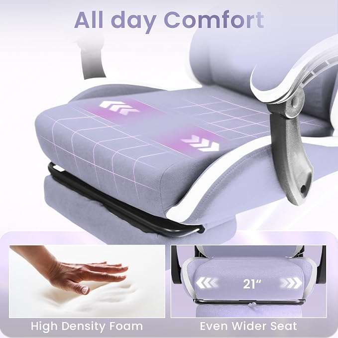 N-GEN GAMING Gaming Chair, Reclining Backrest, Footrest, Fabric, Purple | Ergonomic Design with Reclining Backrest, Linkage Armrests and High-Density Foam, Comfy Seating for Computer or Home Office - Image 4