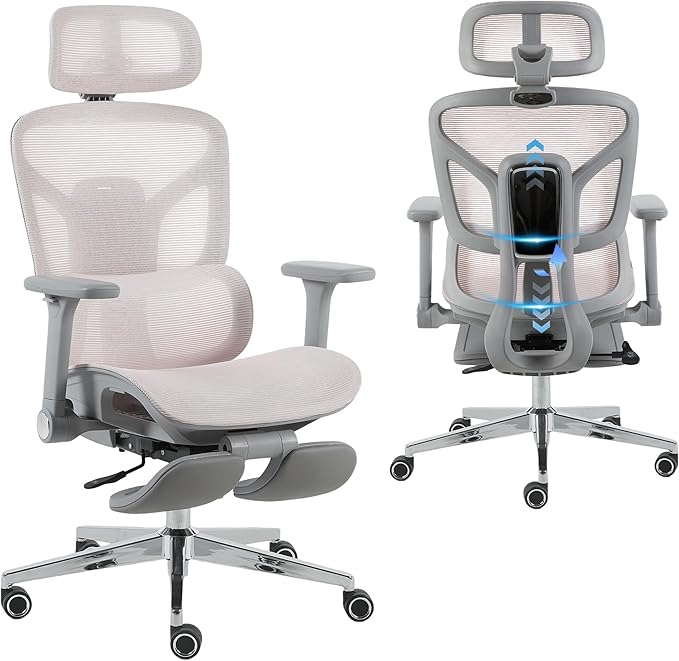 Korser Ergonomic Mesh Office Chair with Footrest, Big and Tall Desk Chair with 4D Flip-Up Arms, Auto-Tracking Lumbar Support, 3D Headrest, High Back Computer Gaming Chair for Home Office, Pink by KORSER