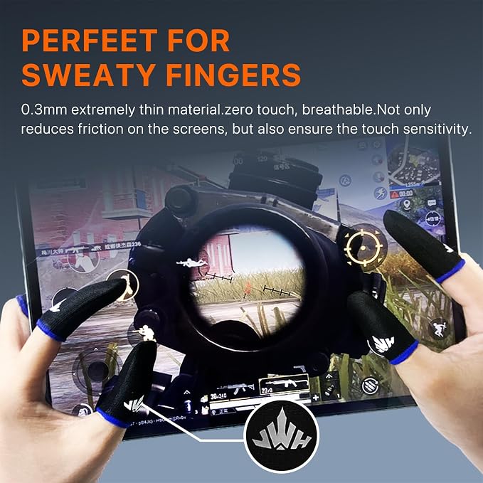 8 Pack Mobile Phone Gaming Thumb Sleeve,JWH Finger Cots for PUBG Mobile Gaming Glove,Blue Edge,0.3mm Superconducting Nanofibers, Anti-Skid,Extremely Thin,Dedales Gamer profesionales guantes para - Image 4