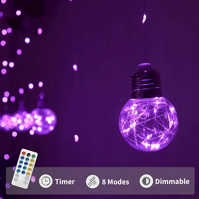 YOLIGHT Wishing Ball Curtain Lights 200 LED Window Curtain String Lights with Remote, USB Battery Powered Twinkle Globe Fairy Lights for Wedding Party Bedroom Halloween Christmas Decoration (Purple) - Image 5
