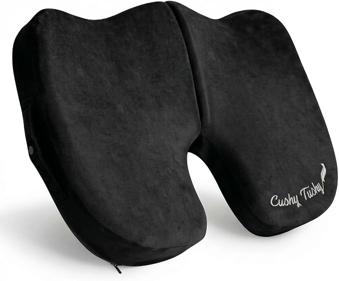 Cushy Tushy Premium Slim Foldable Travel Seat Cushion - for Relief of Lower Back, Sciatic, Butt and Tailbone Pain - for Home & Office Use, Perfect for Travel or Driving - Slim Coccyx Cushion - Black - Image 2